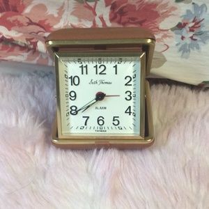 Vintage Seth Thomas Travel Alarm Clock Watch Wind Up with Brown Clam Case